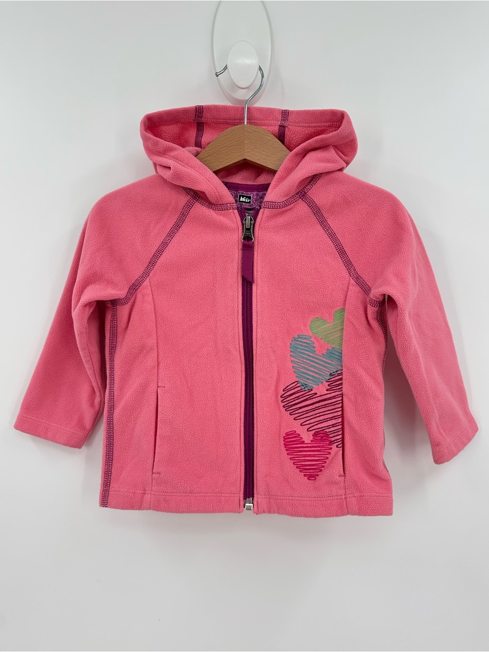 REI Pink Fleece Embroidered Full Zip Jacket Size 18 Months